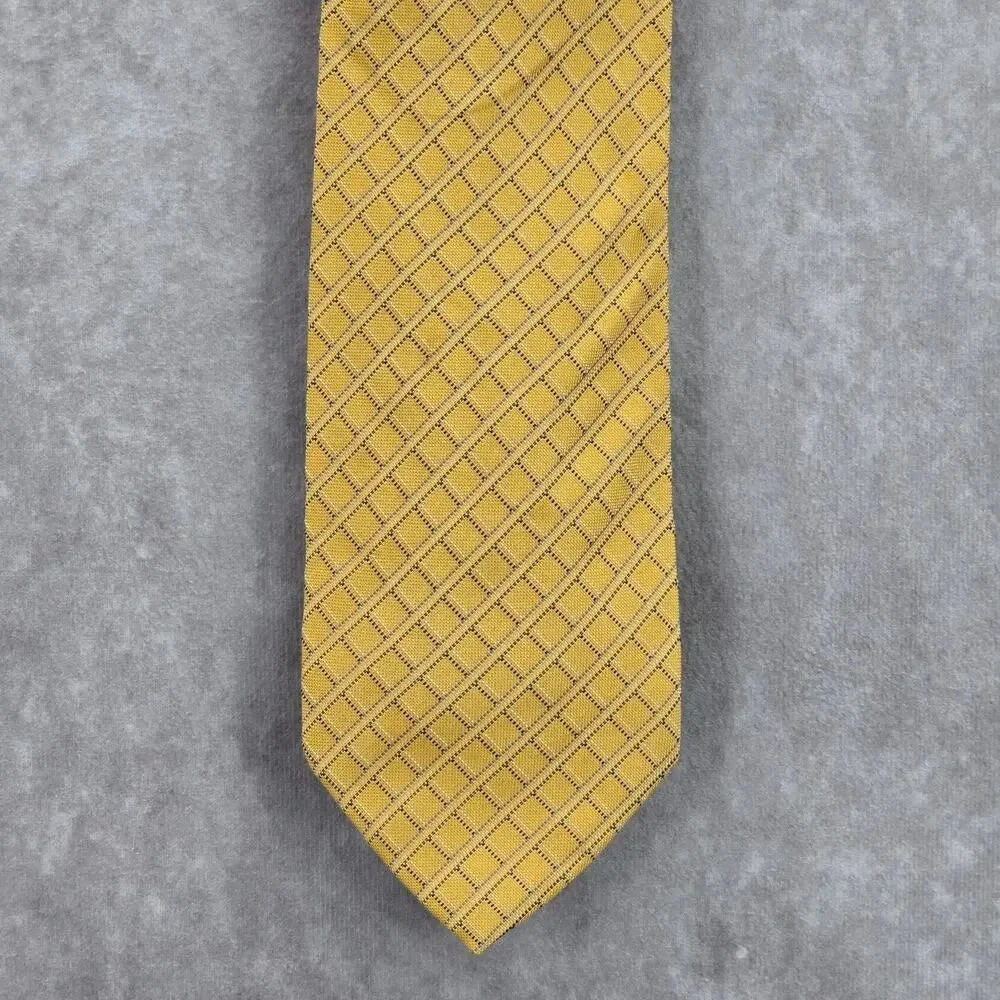 Barneys New York Yellow Blue Plaid Stripe Italy 100% Silk Men's‎ Neck Tie